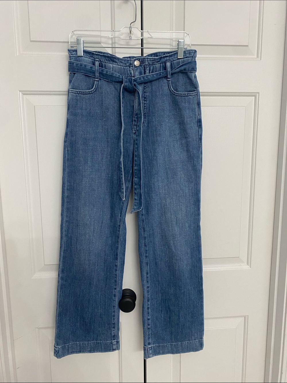J. Crew Factory Blue Straight-Leg Jeans with Tie Waist